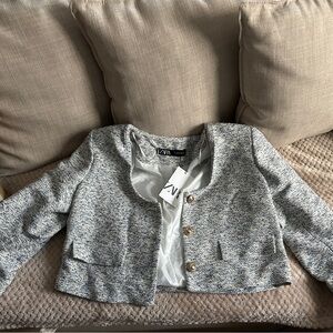 Zara Blue and White Tweed Jacket